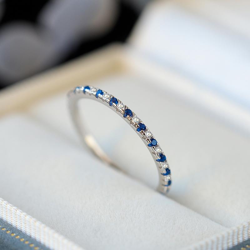 Simple Four-Prong Sapphire Geometric Full Diamond Couple Ring For Women Authentic Sterling Silver Valentine's Day Gift Jewelry