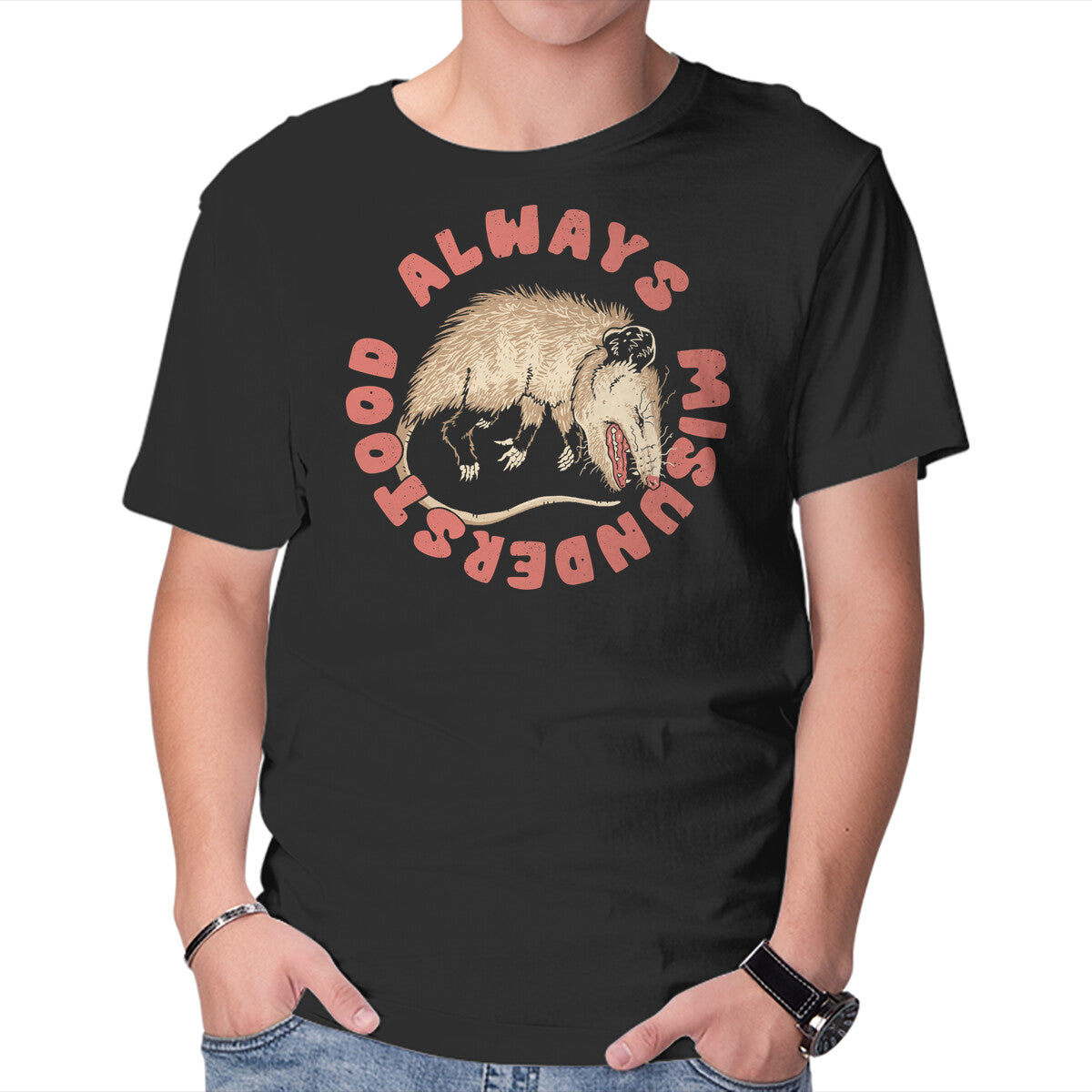 Unisex Crew Neck T-Shirt Misunderstood Possum Graphic Short Sleeve Casual Tee XS
