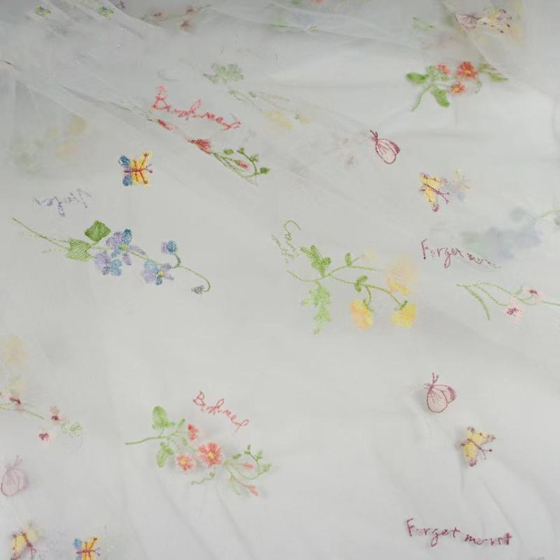 Chic Embroidery Lace Small Flower Butterfly Fabric Mesh Tulle Gauze Fabric DIY Wedding Dress Princess Tutu Skirt Crafts