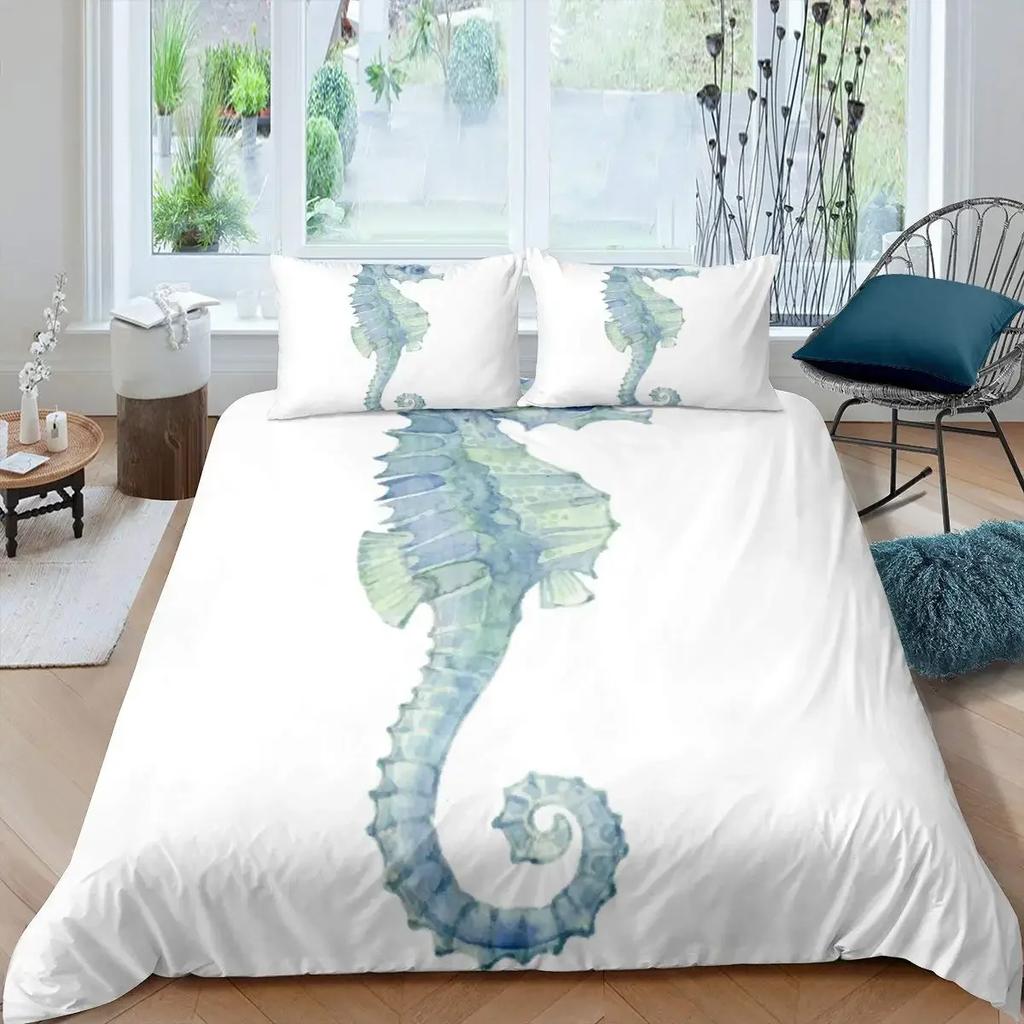 Ocean Animal Duvet Cover Set Coral Marine Life Home Textile Sea Urchin Soft Quilt Cover Cute Seahorse King Size Bedding