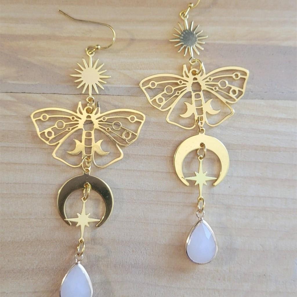 Bohemian Gold Moon And Sun Butterfly Dangle Earrings For Women