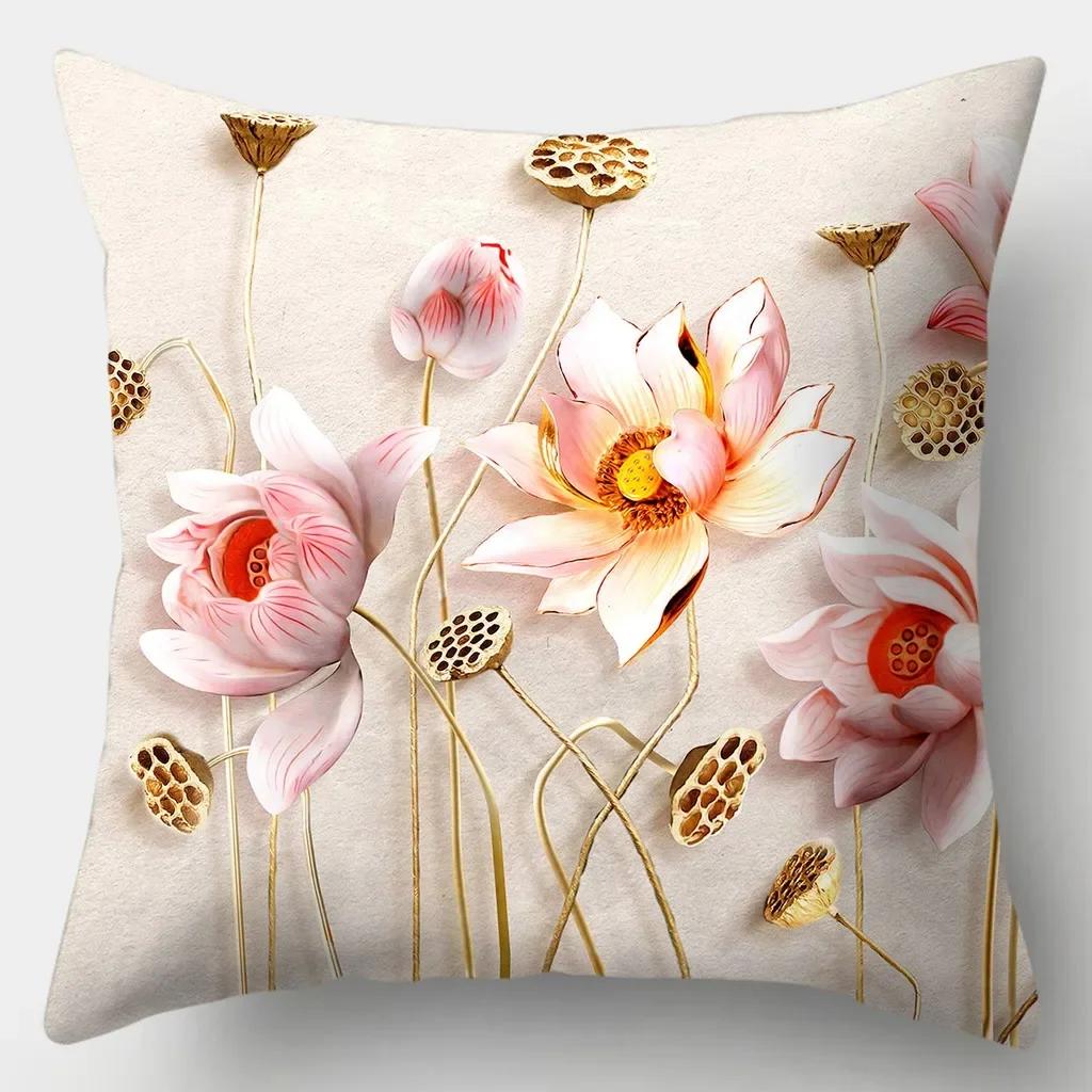 Reichhaltige Blumen Kissenbezug Quadratische Sofakissenhülle Retro Kissenbezug
