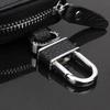 Lychee Grain Cowhide Key Case with Zipper - Pure Black