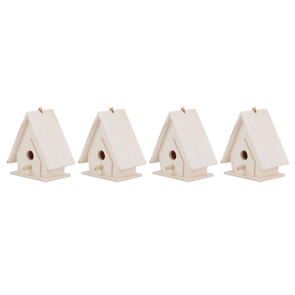 4Pcs Mini Hanging Wooden Bird House Nests Cage Ornament Crafts for Garden Courtyard Decor