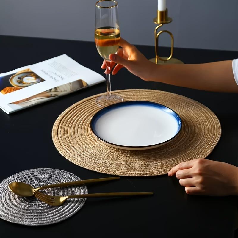 1/12pcs Round Braided Placemats 15inch Washable Table Mat with Heat Insulation Coaster for Dinner Gathering Party Kitchen-Table