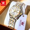 Reloj de Mujer OLEVS Lujoso Reloj Dorado OriginalFecha Semana Romano Acero Inoxidable Impermeable Luminoso Elegante Vestir Relojes para Damas