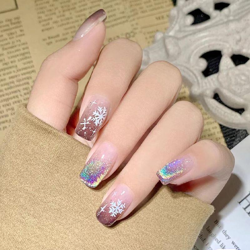 

Spring & Fall White New Arrival Starry Sky Rainbow Cat Eye Sweet Cool Dark Nail Stickers Waterproof Wearable Disassembly Fake Nails Snowflake Rainbow Cat s Eye M yards