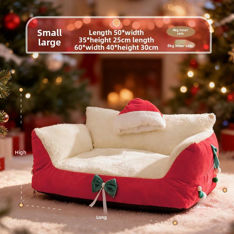 

Різдвяний килимок-гніздо для домашніх тварин, котяче гніздо, собаче гніздо, зручне, тепле, знімне, можна прати, плюшевий диван на всі сезони, товари для домашніх тварин Small size