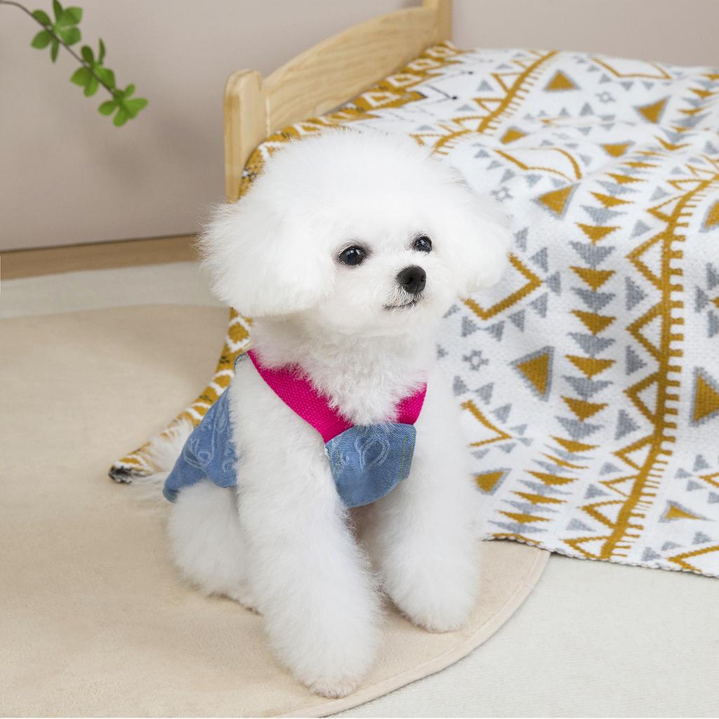 Spring and Summer Puppy Pet Clothes, Cat, Small Dog, Teddy Schnauzer, Pomeranian, Bichon Frize, Color-blocked Denim Vest