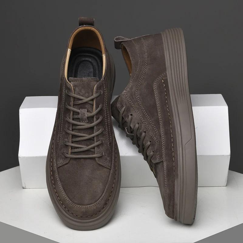 Fashion Suede Leather Mens Sneakers Fashion Lace Up Casual Shoes Men All-match Outdoor Oxford Shoes Versatile Male Formal Dress Footwear