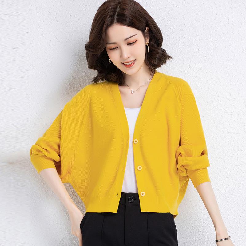 Spring and Autumn Women's Sweater Solid Color Western Style Knitted Cardigan Top Loose for Women