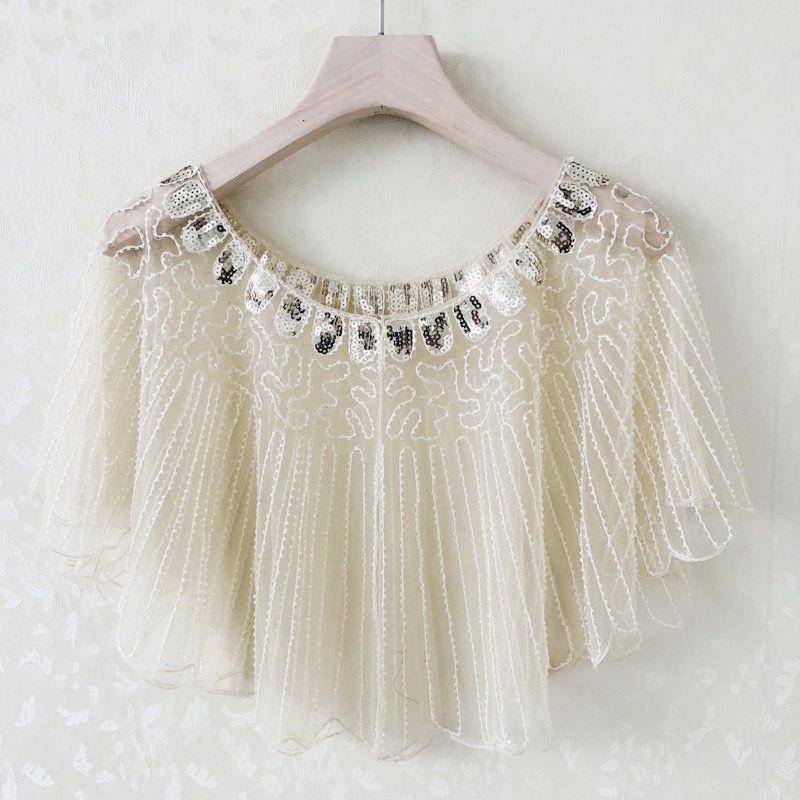 Tassel Patchwork V-Neck Cardigans Women Vintage Shawl Party Dinner Top Scarf Shawls Mesh Beaded Cloak Sequins Capelet Fringes