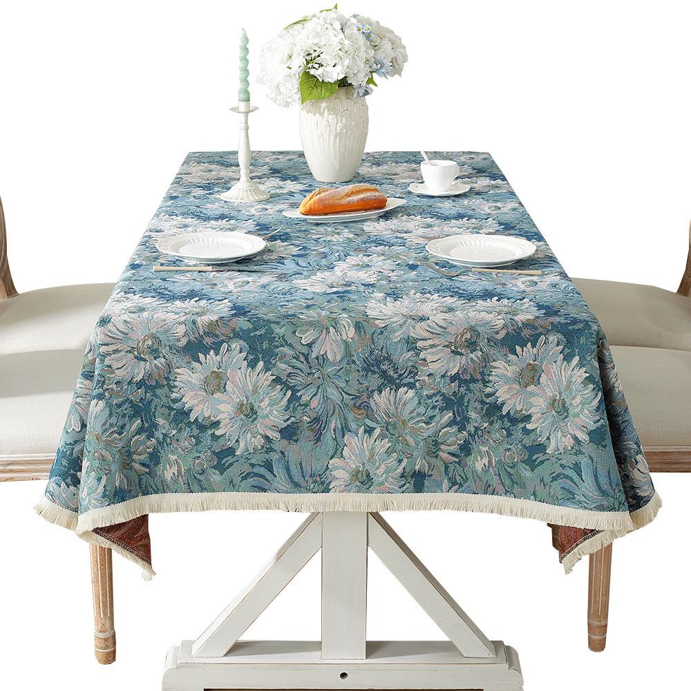 Vintage Oil Painting Tablecloth Tv Cabinet Cover Towel Jacquard Broken Cotton And Linen Cover Household Rectangular Tablecloth