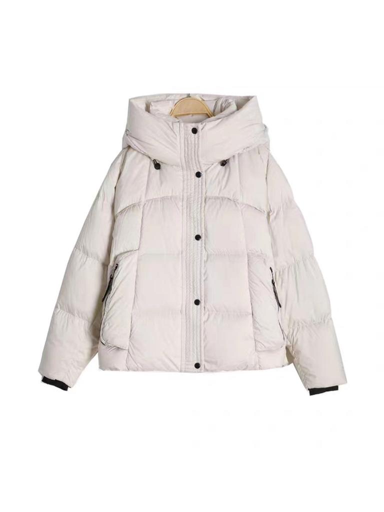 Nieuwe gewatteerde jas met capuchon dames korte dikke losse broodjas witte eendendons winterjas