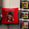 M-Monchhichi Cute Cushion Cover Natural Linen Organic Fabric Double-Sided Printing Sofa Home Decor Gift Pillow Case