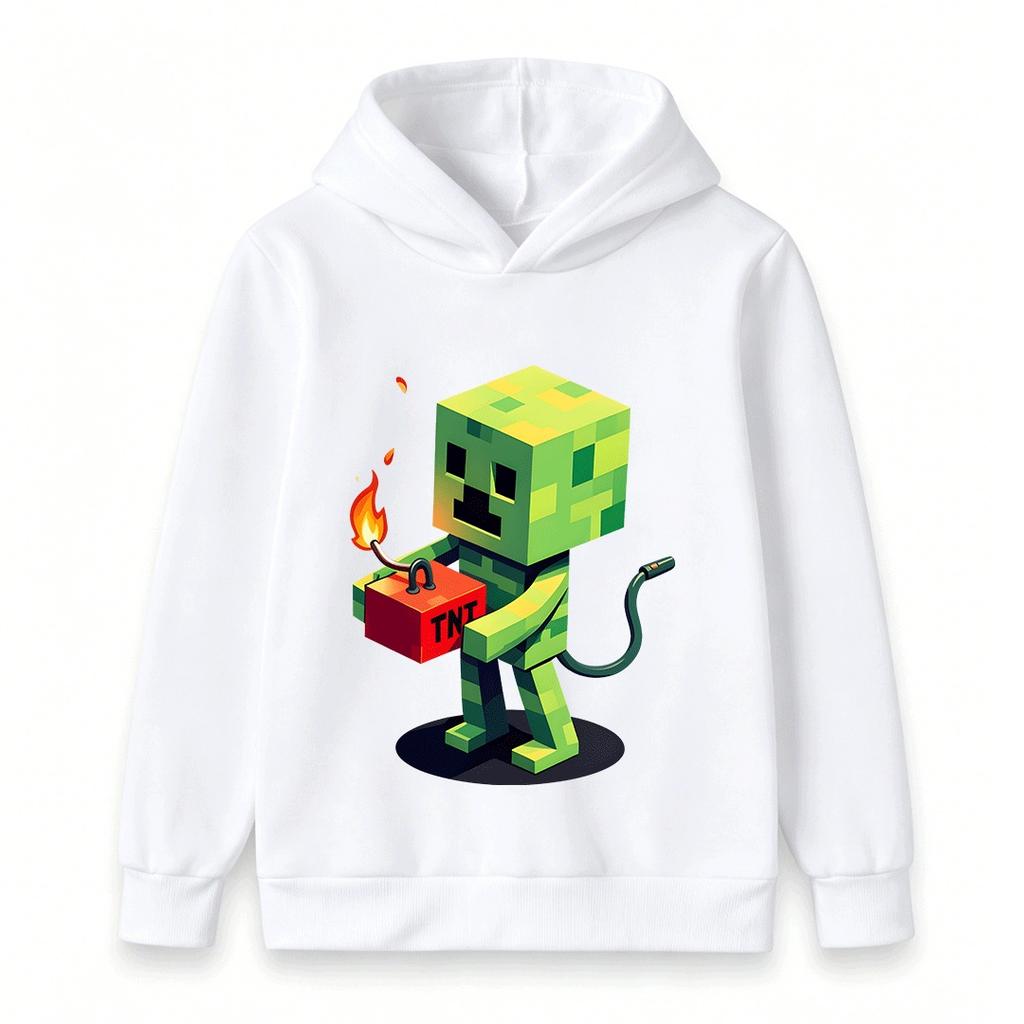 Kids Boys Girls Hoodie Funny Pixel Creeper Print Pullover Hooded Sweatshirt Casual Long Sleeve Game Pattern Tops for Children