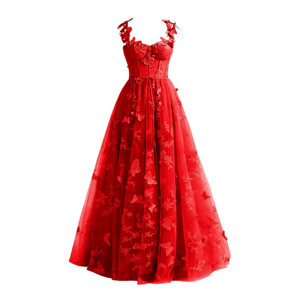 Robe de bal longue en dentelle et Tulle, motif papillon 3D, avec des appliques, robe de soirée formelle pour femmes, avec fente