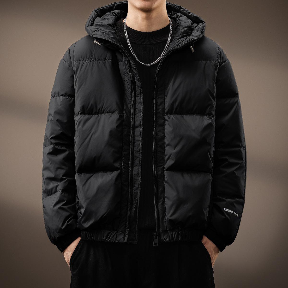 

Men s High-End Hooded 90% Duck Down Windproof Puffer Jacket - Short Winter American Style 3XL (190-210 jin) чорний