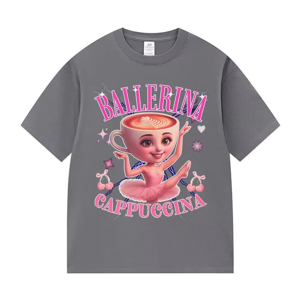 

Funny Ballerina Capucina Graphic Tee Shirt Men s Women Coffee Lover Gift Cotton T-shirts Summer Cute O-Neck Short Sleeve T-shirt 4XL