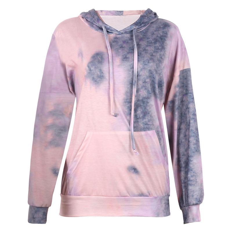 European Autumn Women's Tie-Dye Hooded Sweatshirt - Loose Fit, Long Sleeve, Casual Wear.