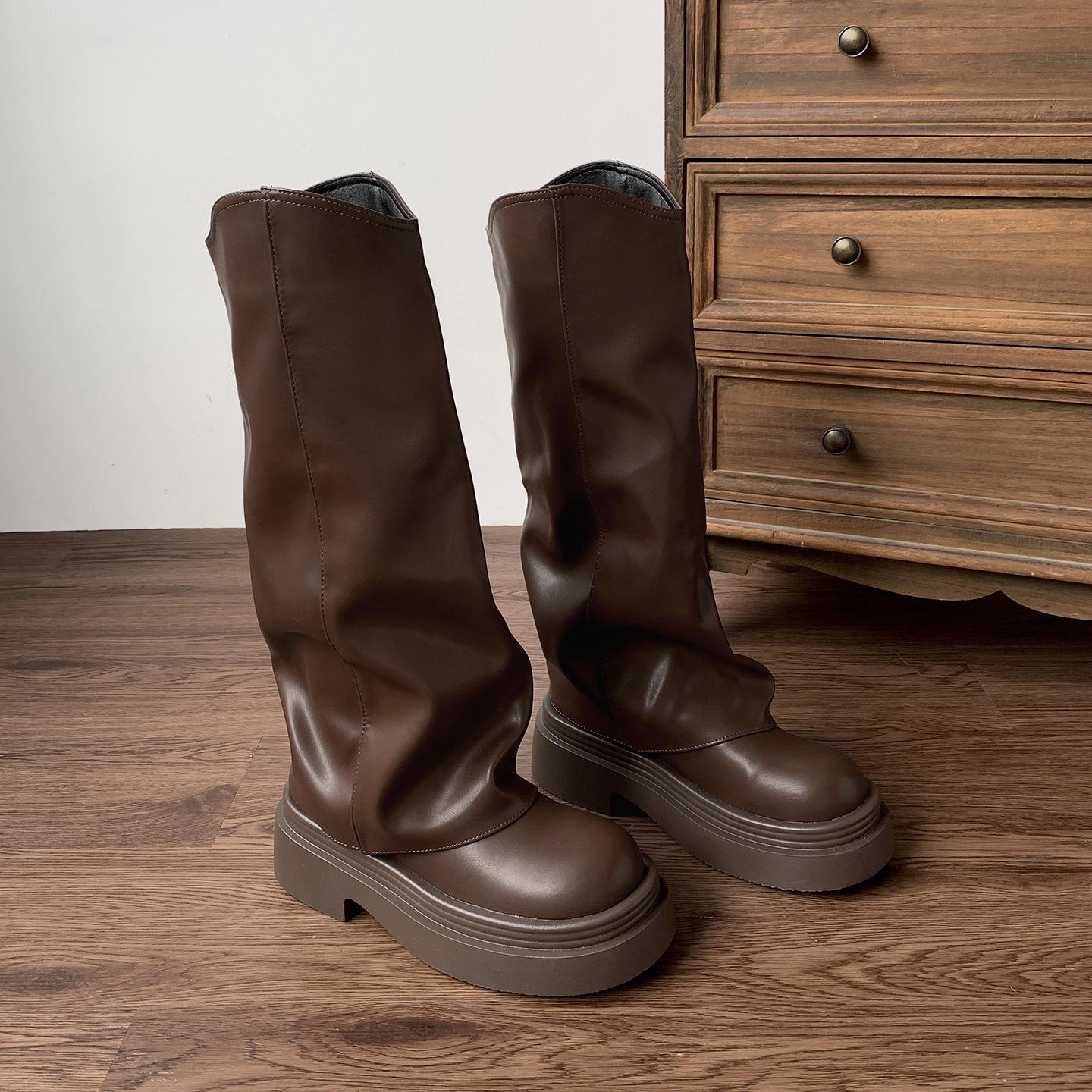 

Black British style thick-soled heightening boots women s boots 2025 new autumn thin retro trouser knight boots 40 хаки