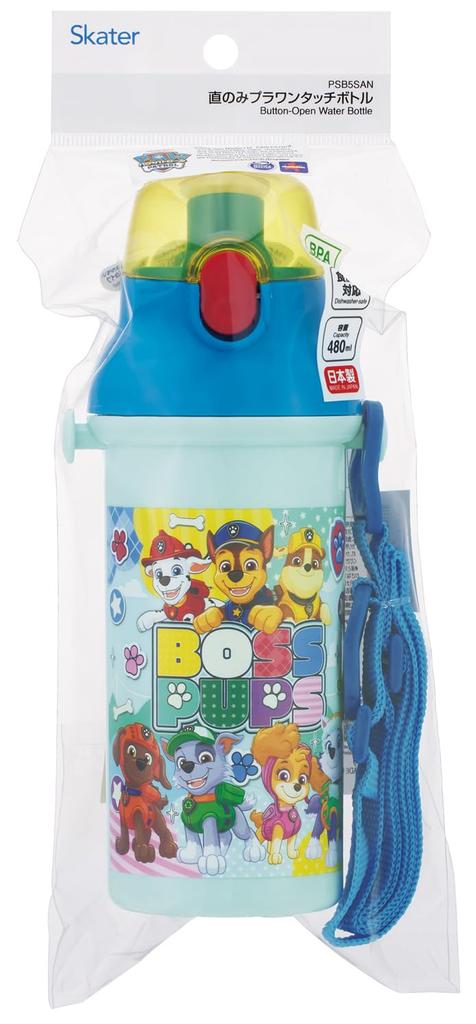 Skater Direct Drinking Water Dishwasher Made In Paw Patrol Kids' Bottle, Plastic, 480ml, One-Push Open/Close, Safe, Japan, 26, Boys, PSB5SAN-A