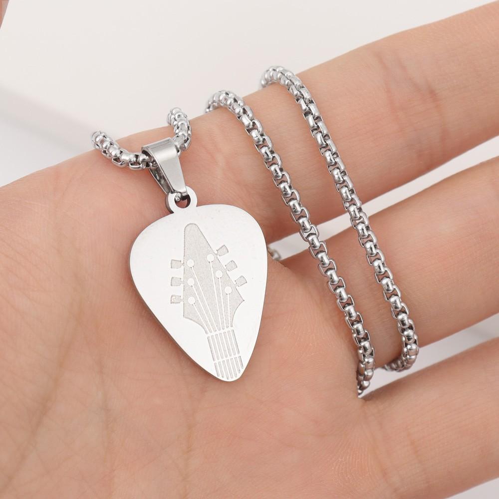 Guitar Plectrum Pendant Necklace Engraved Pendant Musician Necklace Jewelry
