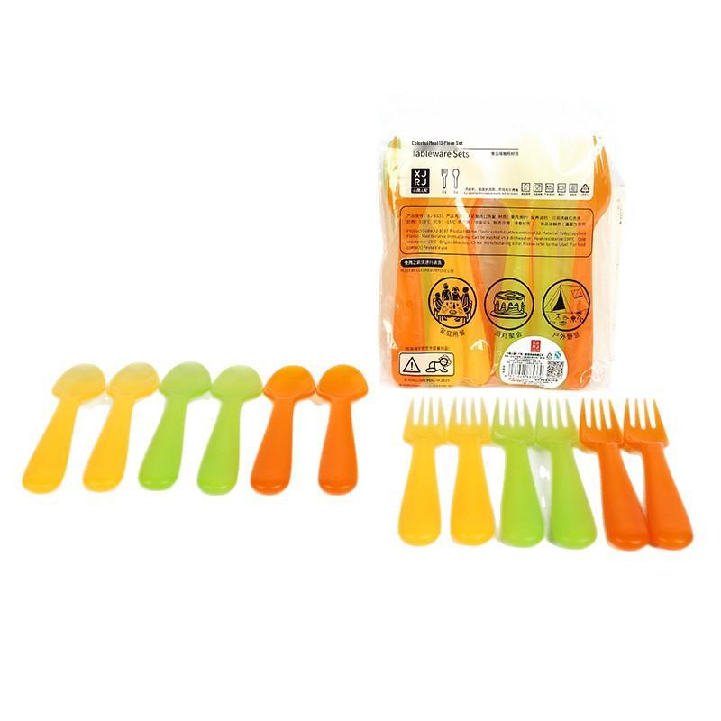 12-Piece Colorful Plastic Fork and Spoon Set for Parties and Everyday Use.