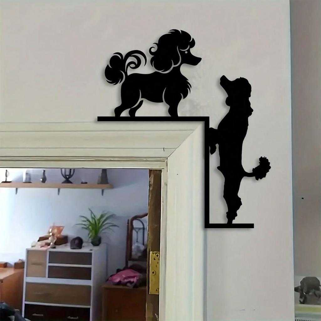 Pudel Metall Tür Ecke Kunst Flache Wanddeko Geschenk für Tierliebhaber Heimakzent