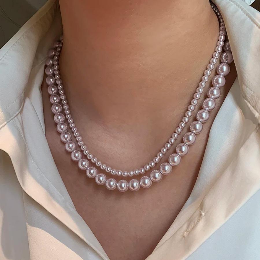 Luxuriöse Rosenlila Perlenkette für 2024 Koreanische Ausgabe Elegantes Schmuckstück Damen Sexy Schlüsselbeinkette Accessoires