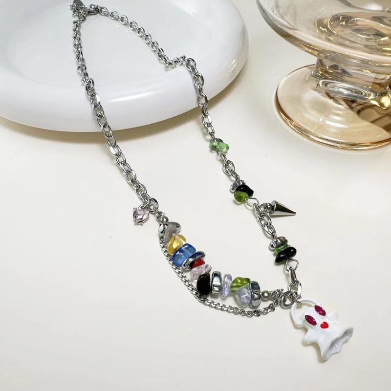 Adjustable Collarbone Chain Colorful Specter Pendant Necklace Stylish Beaded Bracelet Perfect for Fashion Enthusiasts