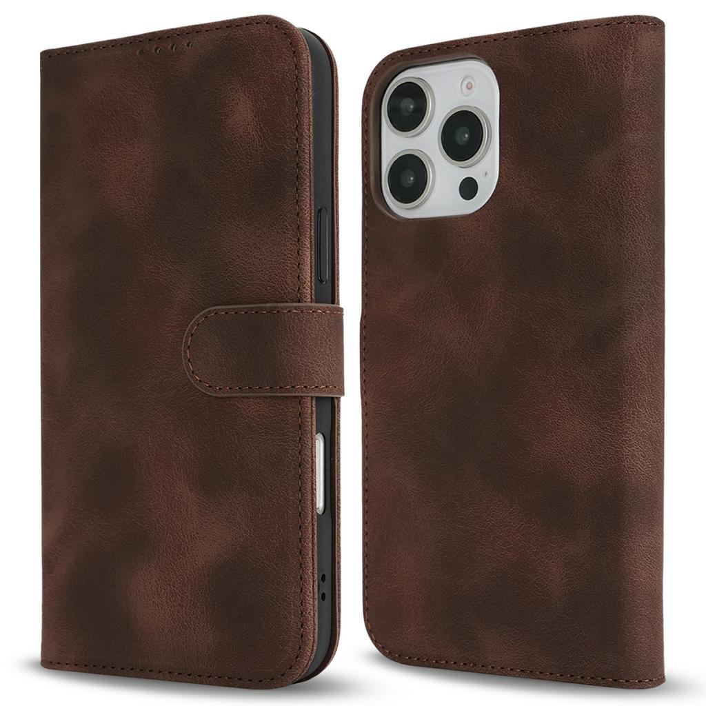 For iPhone 16 Pro Wallet Case Double Folded Edge Skin Touch PU Leather Flip Phone Cover
