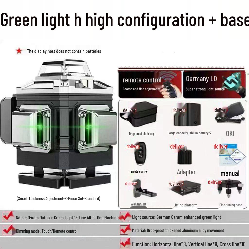 Novo Nível a Laser Verde de Alta Precisão de 12 Linhas Anping com Infravermelho de Fixação na Parede para Uso Externo