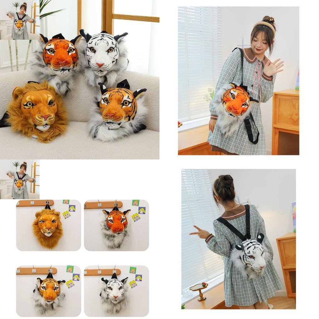 Stilvoller Plüschtier-Rucksack mit realistischem Tigerkopf-Design für Kinder und Erwachsene