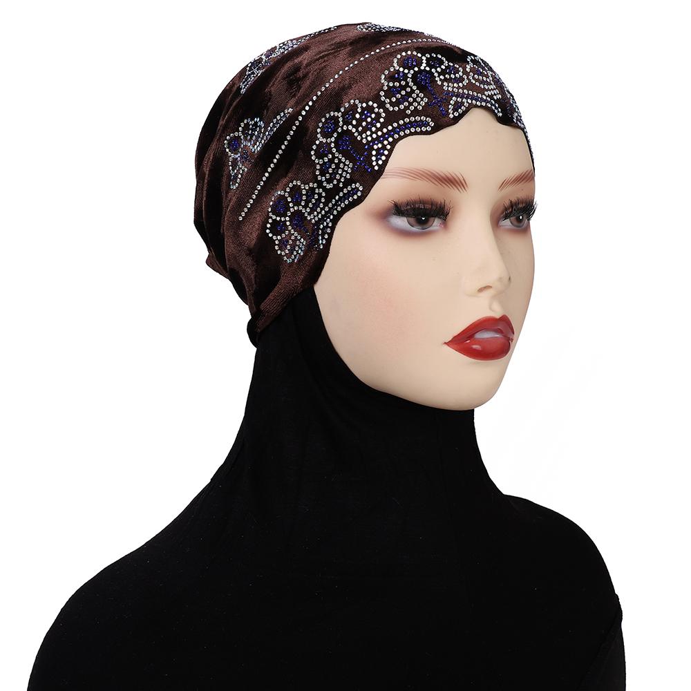 Diamonds Undercap Stretchy Hijab Plain Soft Bonnet Muslim Women Elastic Flannel Inner Hijab Turban Islam Underscarf