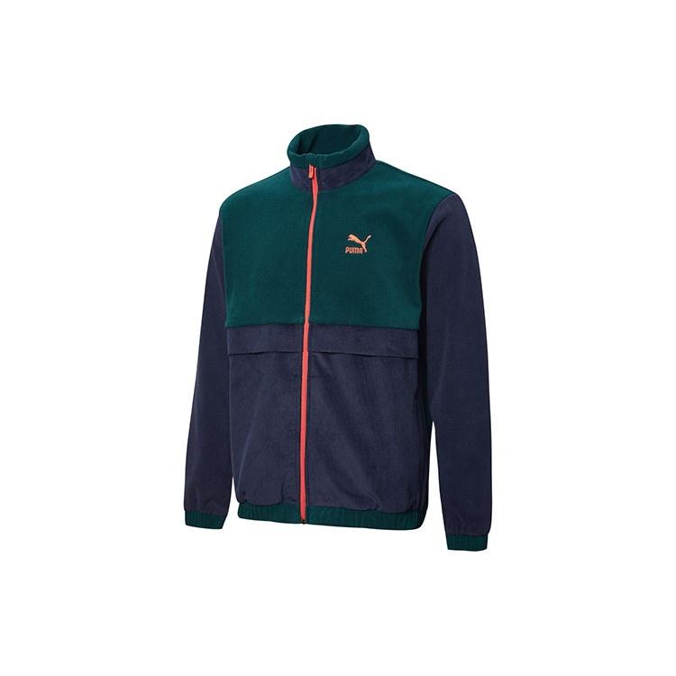 PUMA Winter Retro polar fleece Splicing Colorblock Stand Collar logo Jacket Blue Men s 531274-06 S