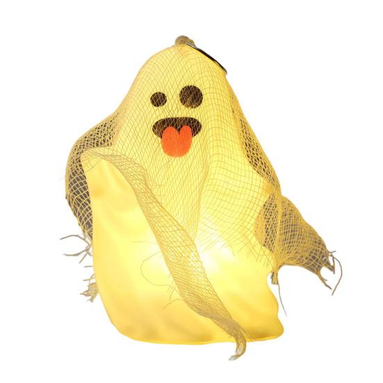 Svítící ozdoba duch Halloween duch světlo závěsná dekorace duch s gázou na krbovou římsu stůl zeď hororově tematické party potřeby