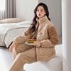 Winter Coral Fleece Padded Pajamas Women'S Three-Layer Fleece Thickened Padded Jacket To Keep Warm Winter Flannel Loungewear Set