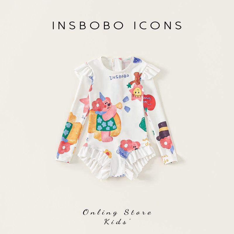 Children s Swimsuit Summer 2026 New Style Girls  Swimsuit Long-Sleeved Baby Swimsuit Little Girl Swimsuit Beach Kidsren s Clothing Trendy White Background Print 100