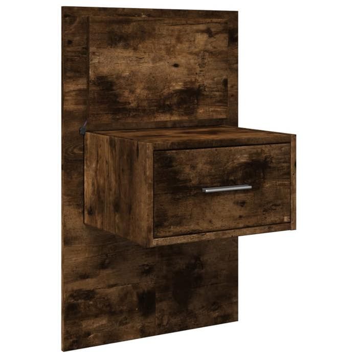 VidaXL Wall-mounted Bedside Table with LED Lights Smoked Oak, Cabinet, Side Cabinet, Bedside Cabinet, Bedside Table 848165