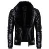 Motorcycle Bomber Add Wool Leather Jacket Men Autumn Turn Down Fur Collar Removable Slim Fit Male Warm Pu Coats