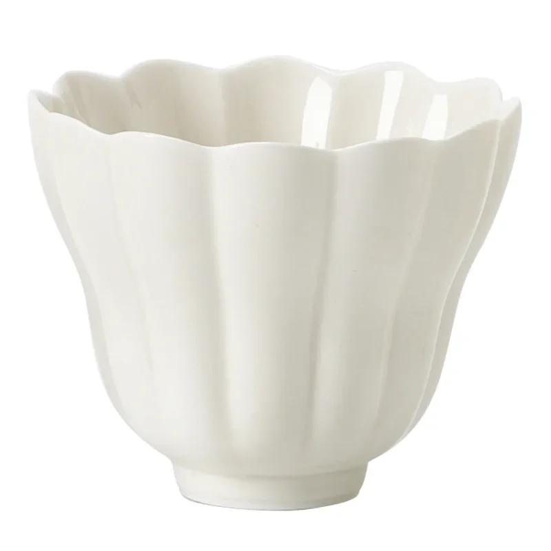Handmade Plant Ash Glaze Ceramic Teacup with Lace Trim - Minimalist Kungfu Tea Set Cup for Aroma Tasting, Elegant Tea Cup