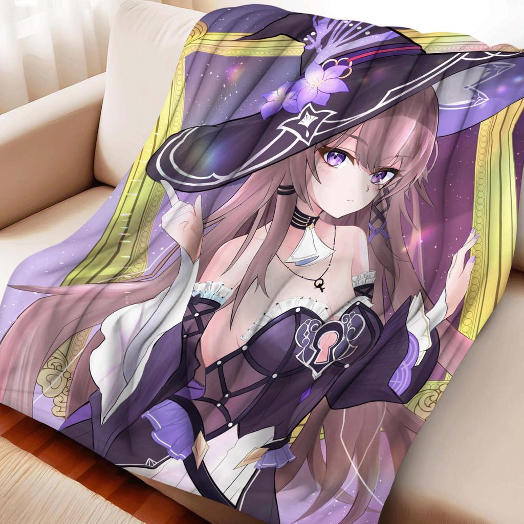 Cartoon Ellen Joe Flannel Blanket Cover Genshin Ganyu Keqing Soft Anime Blanket Multifunctional Decor Home Universal Blankets