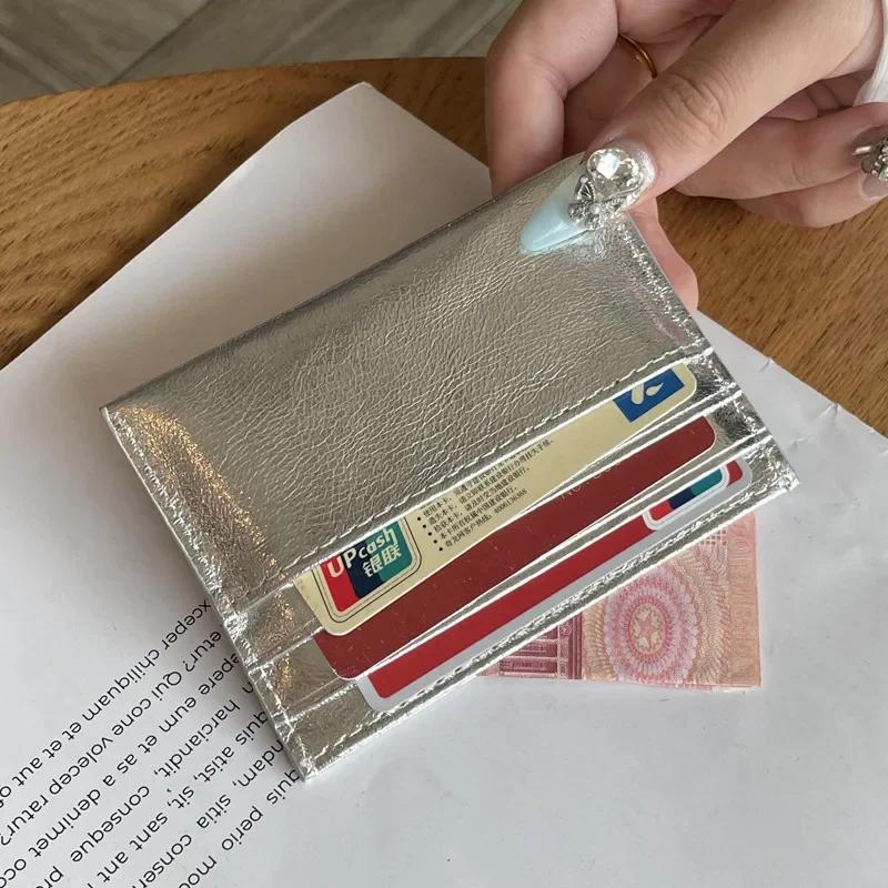 

Silver Genuine Leather Ultra-thin Card Holder Large Capacity Multi-card Slot Bank Credit ID Bag Mini Cute Wallet for Women