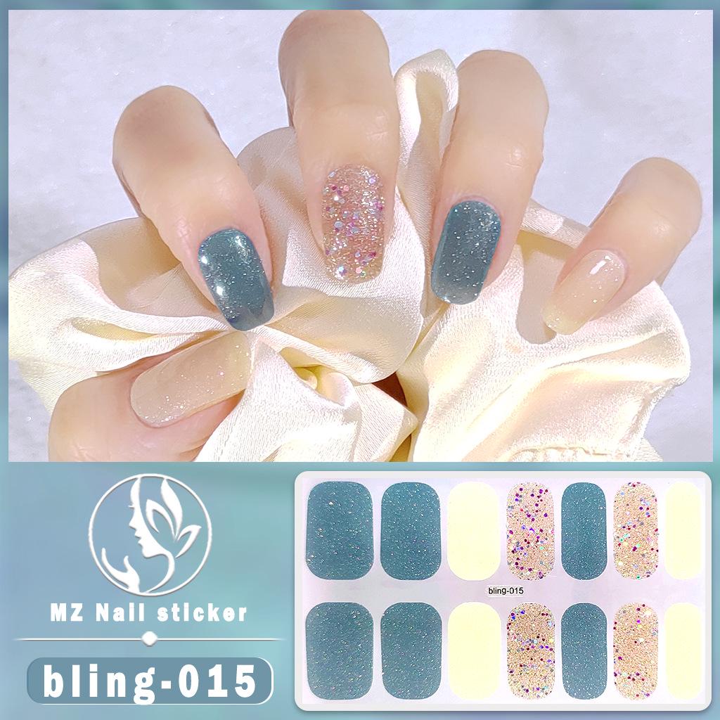 Meizhi 14-Finger Bling Aurora Gel-Nagellack-Aufkleber – selbstklebend, wasserfest, siegelfrei
