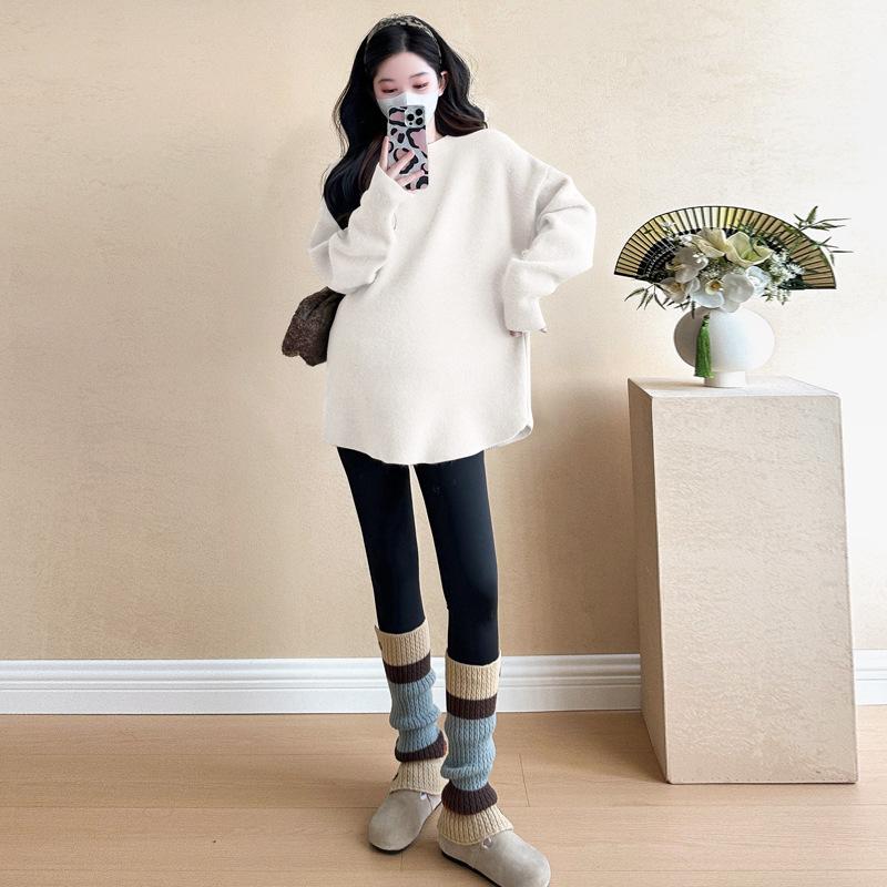 2026 Autumn/Winter Elegant Red Maternity Knit Dress - Korean Style Festive Christmas/New Year Fashion 2XL