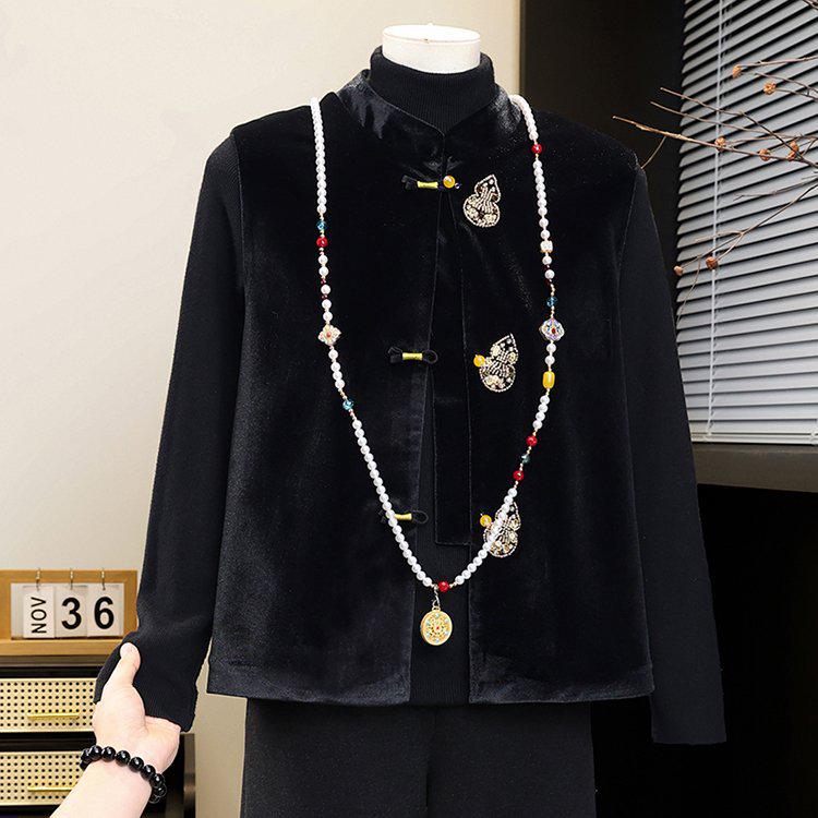 2026 Spring/Autumn Gold Velvet Wide-Cut Sleeveless Shawl Vest for Middle-aged Women