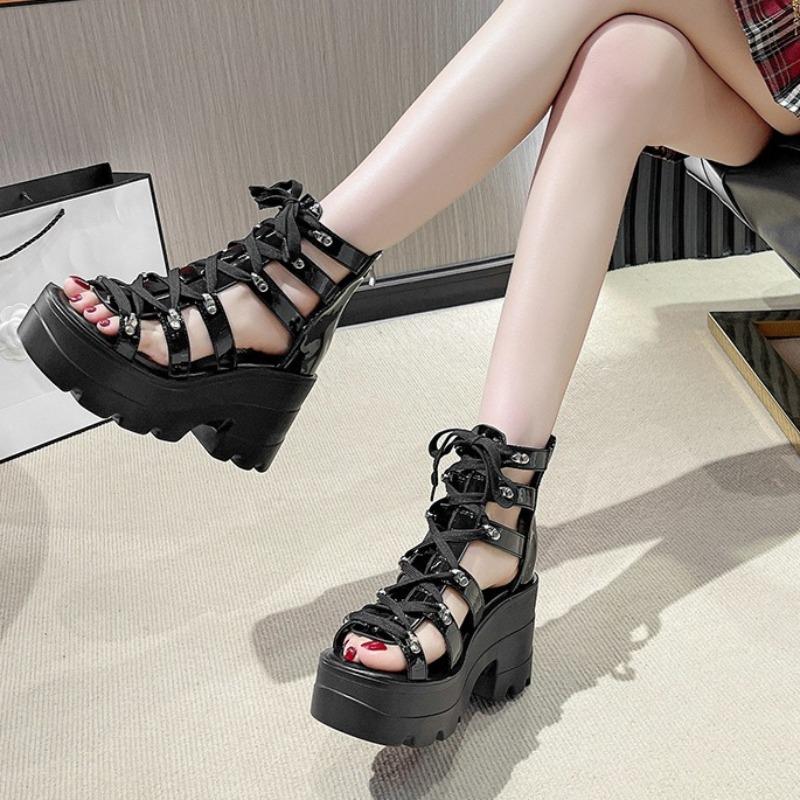 Fashion Women's Sandals Fashion Thick Bottom Gladiator Sandals Punk Style Platform Sandals for Women Peep-toe Wedges Sandal Roman Shoes
