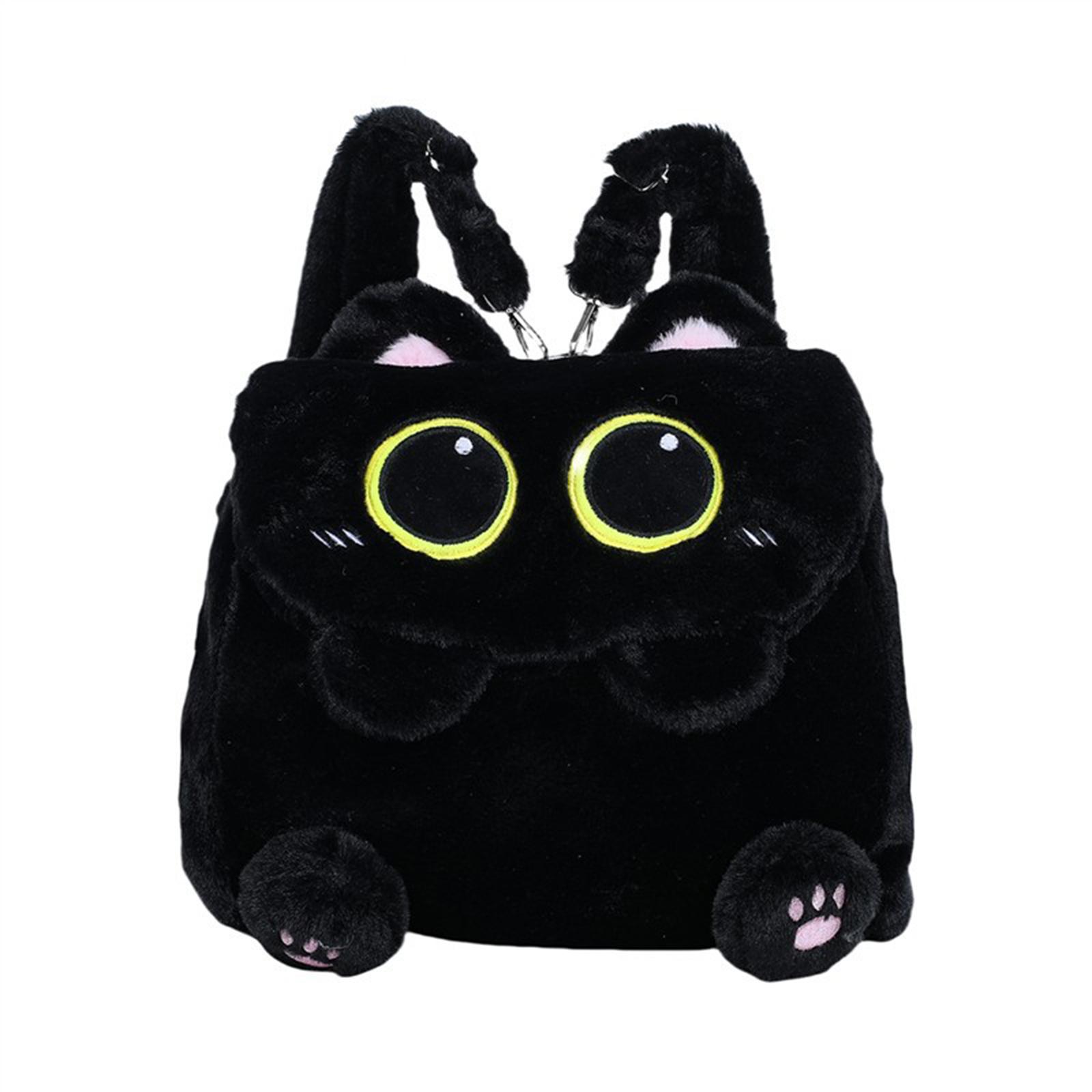 

Black Cat Plush Backpack for Girls Cute Kitten Design Large Capacity Lightweight School Bag for Students Travel Daily Use чёрный