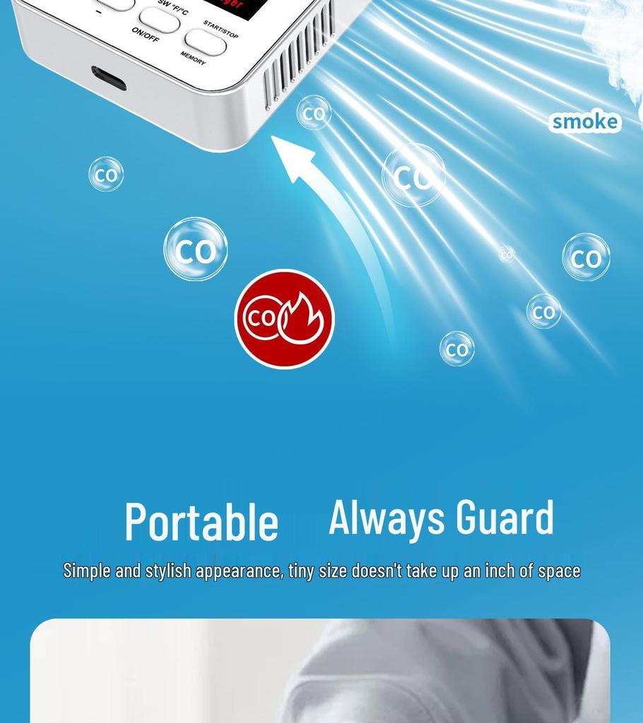5-in-1 Portable CO Alarm & Air Quality Detector with Temperature & Humidity Sensors for Home Use